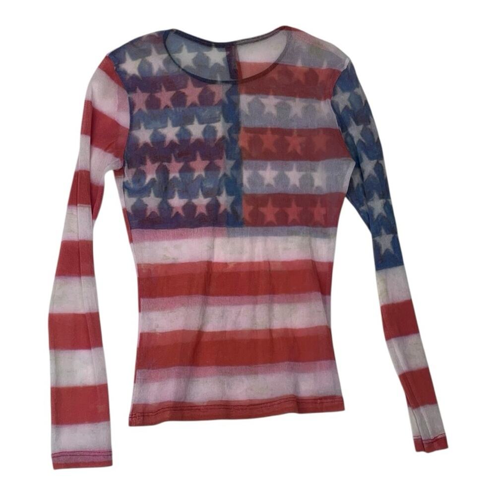 Just in time size small medium mesh American aso tv Patriotic Star Stripe Top - Picture 9 of 11